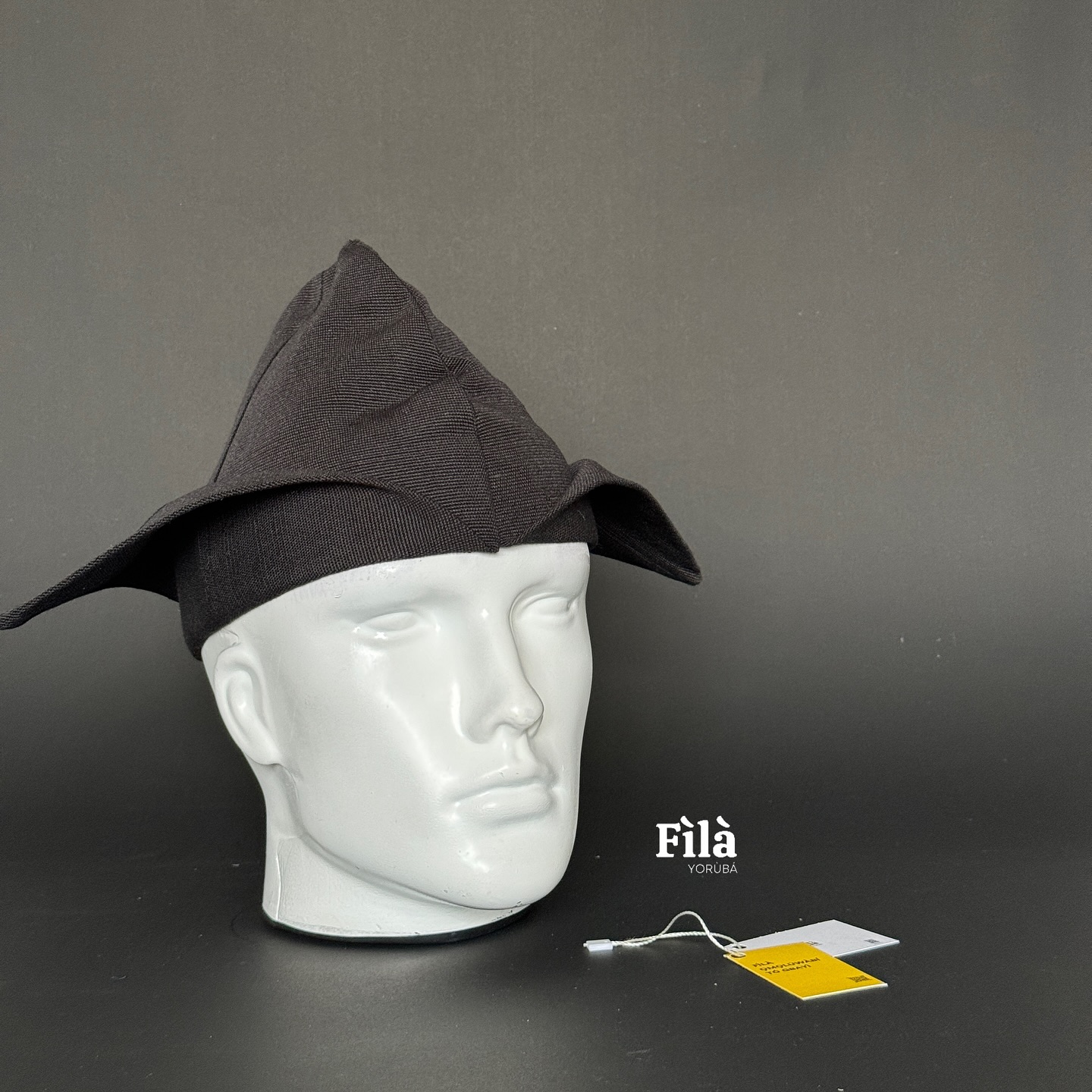 Black Pointed Cap with White Stripes