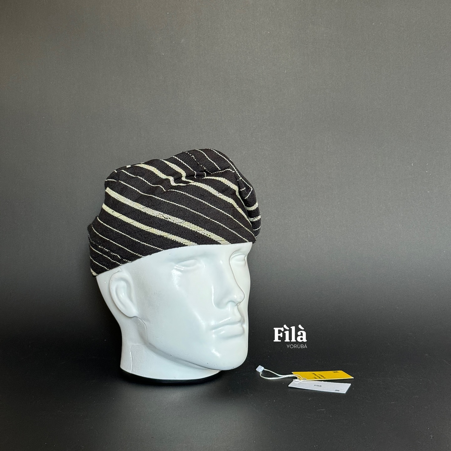 Black and White Striped Fitted Cap